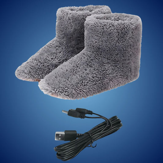 VarmKomfort Eksklusiv | Beheftede Hjemmesko – Justerbar Temperatur – Blødt Fleece – USB-Opladning – Mod kolde fødder