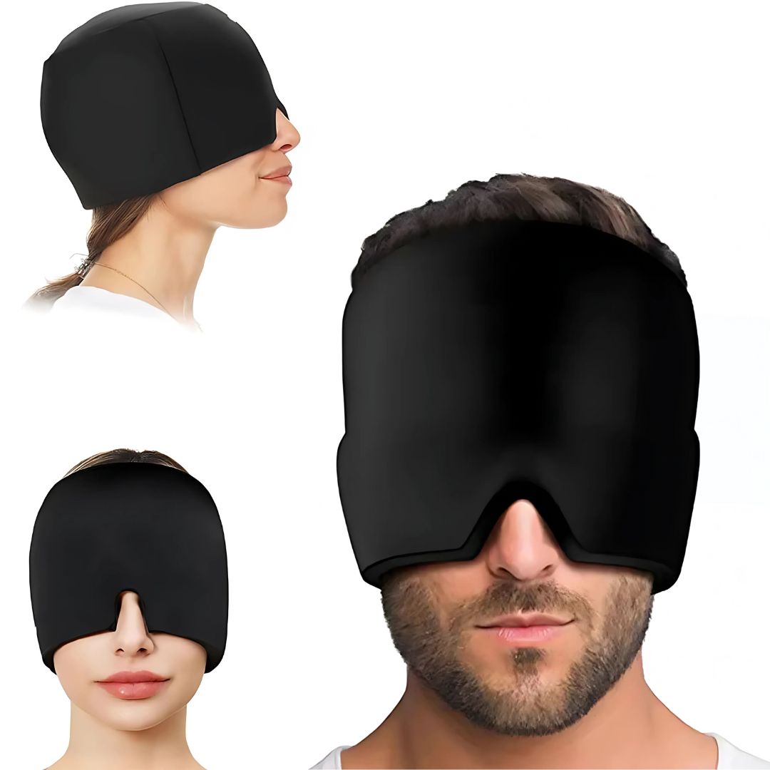 MigraSoothe Eksklusiv Gelhætte – Sofortlindring ved Hovedpine & Migræne | Kølende Komfort – Trykbehandling – Lysafskærmning