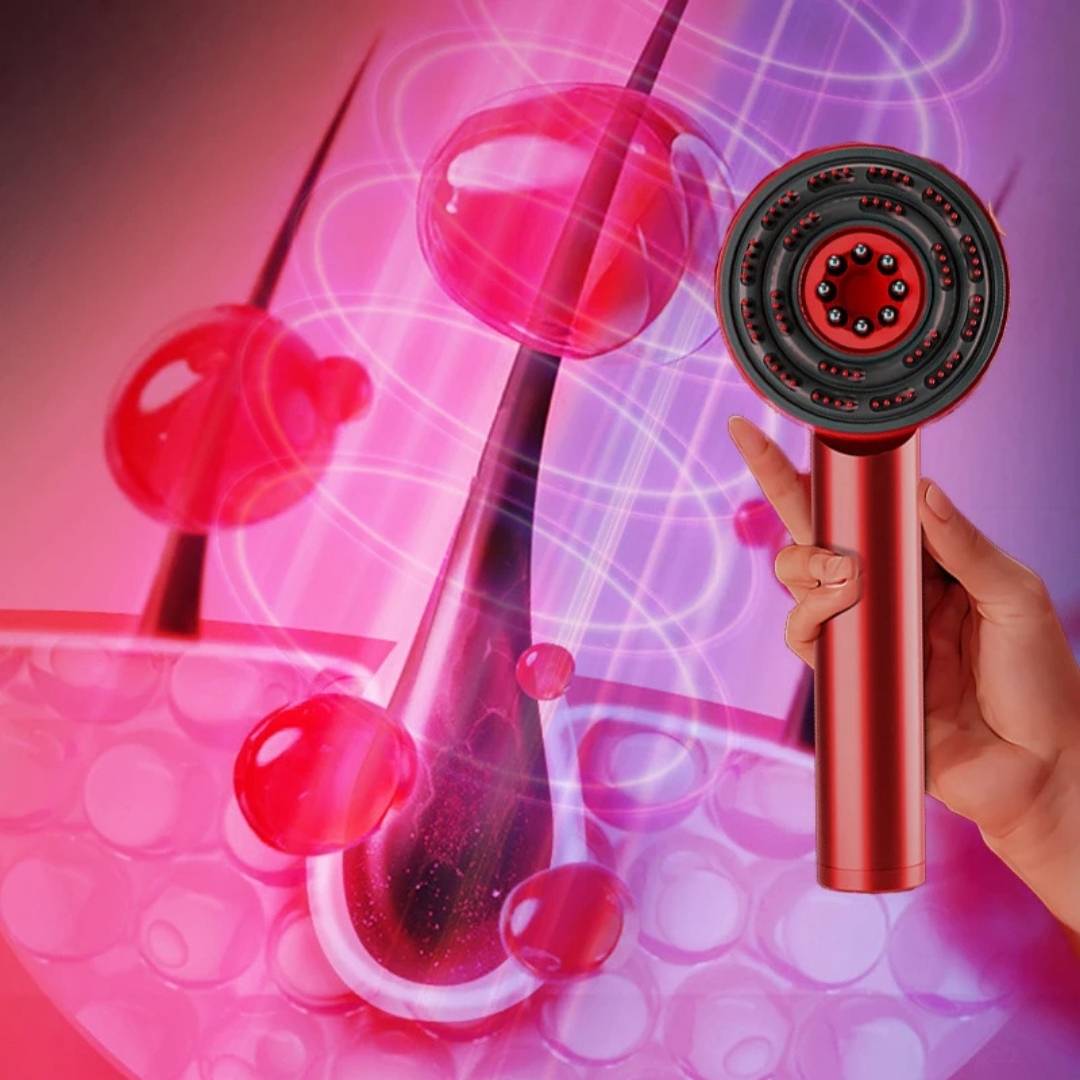 ScalpWunder Eksklusiv | 3-i-1 Hovedbundsmassagebørste – Hårvækststimulator – Vandtæt – Rødt lys terapi – Olie-applikator